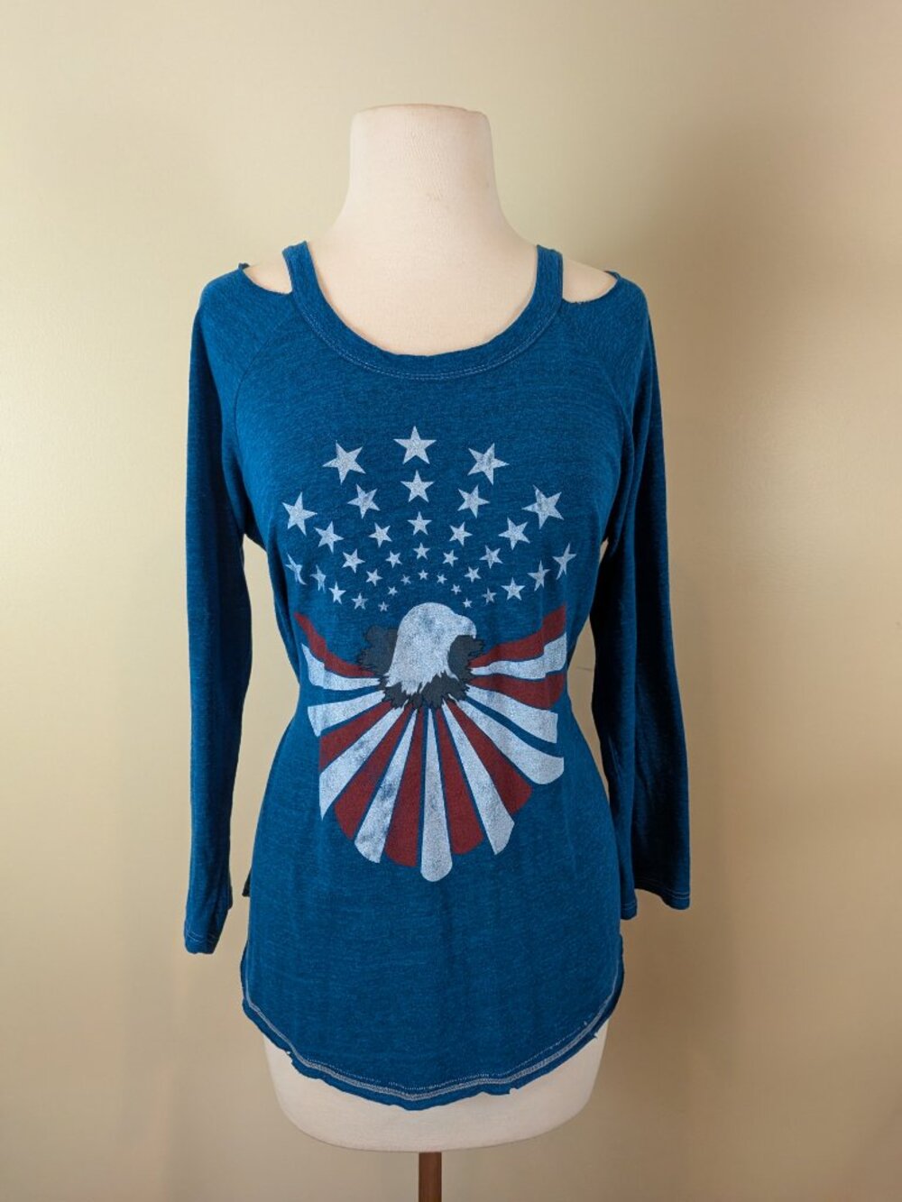 Vintage Punk Boho Americana Patriotic Signorelli Destructed Shirt T-Shirt L